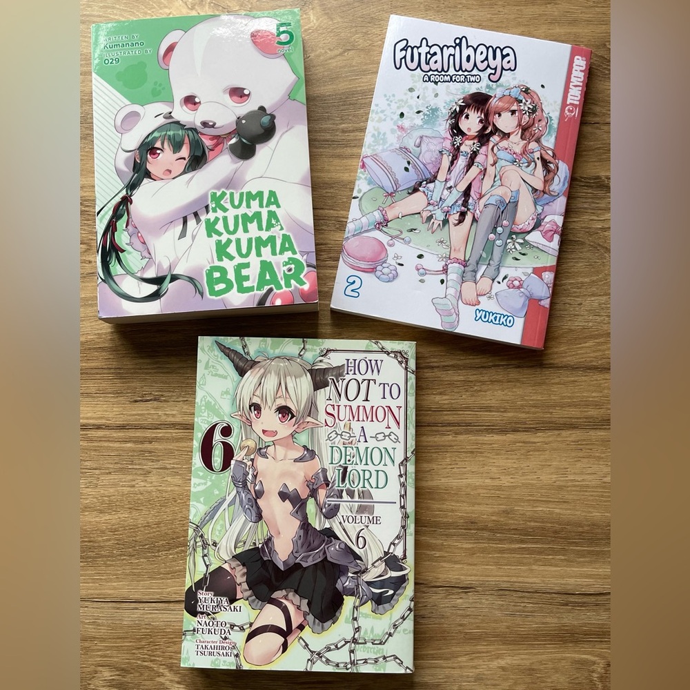 NEW Lot of 3 Anime Manga PB Books KUMA KUMA BEAR Futaribeya DEMON LORD Age 15 +